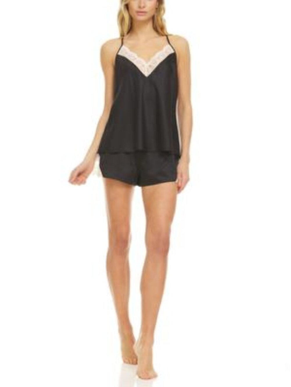 #2373 Flora by Flora Nikrooz Kit Heart Lace Cami & Tap Shorts Pajama Set-Black